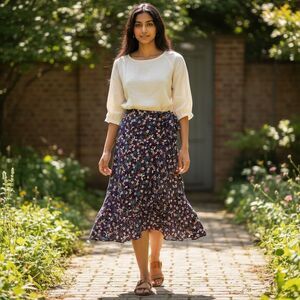 Band of the Free Purple Floral Linaelle Faux Wrap Midi Skirt S